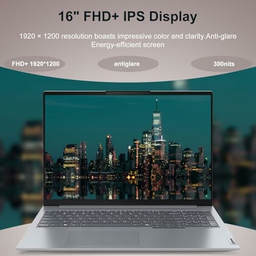 16 inch FHD+ IPS display laptop with cityscape background