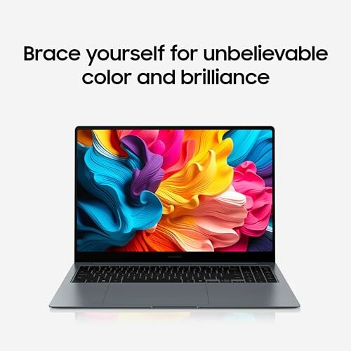 Laptop with vibrant colorful display and text about color brilliance