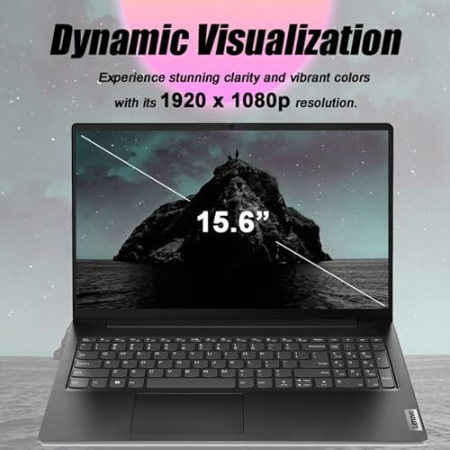 Laptop display with dynamic visualization and 1920x1080p resolution.