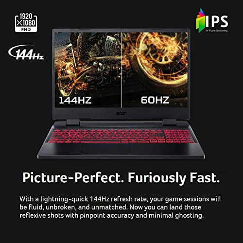 Gaming laptop display comparison between 144Hz and 60Hz.