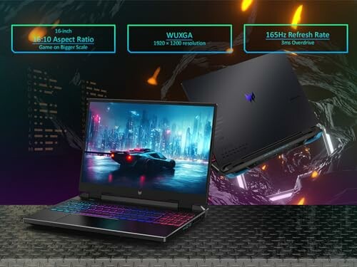 Gaming laptop showcasing display features and keyboard lighting.