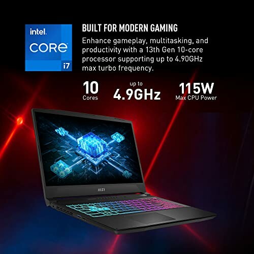 Gaming laptop with Intel Core i7, 10 cores, 4.9GHz, 115W max CPU power.