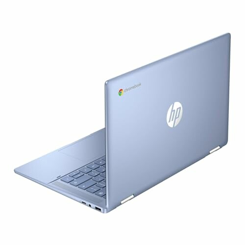 HP Chromebook laptop in silver, viewed from the back