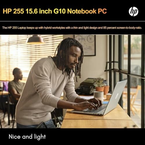 Man using HP 255 G10 Notebook PC in a cafe