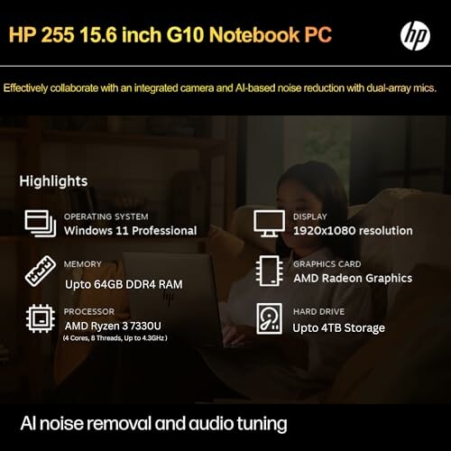 HP 255 G10 Notebook PC features and specifications.