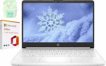 HP laptop with Microsoft Office and earbuds bundle