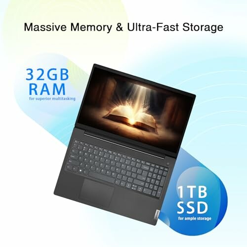 Laptop with 32GB RAM and 1TB SSD for multitasking and storage.