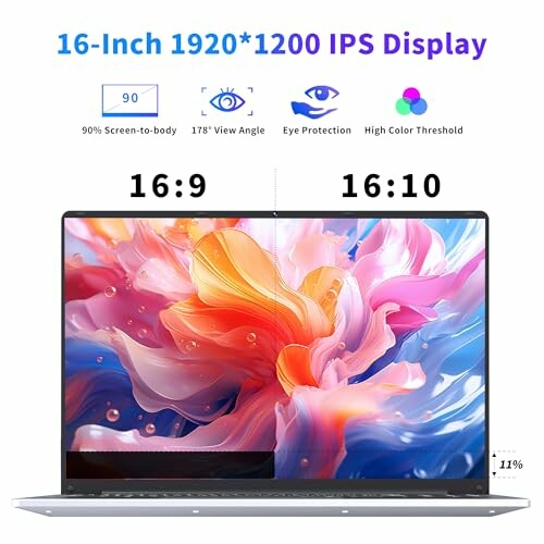 Comparison of 16:9 and 16:10 laptop display with 1920x1200 IPS screen features.