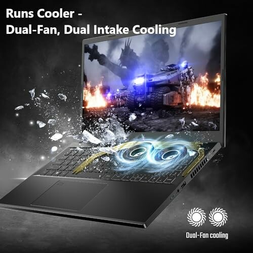 Laptop with dual-fan cooling system and game graphics