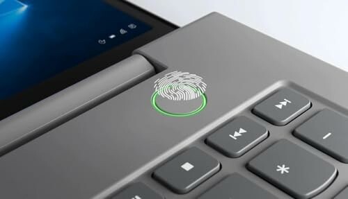 Laptop with fingerprint scanner near keyboard