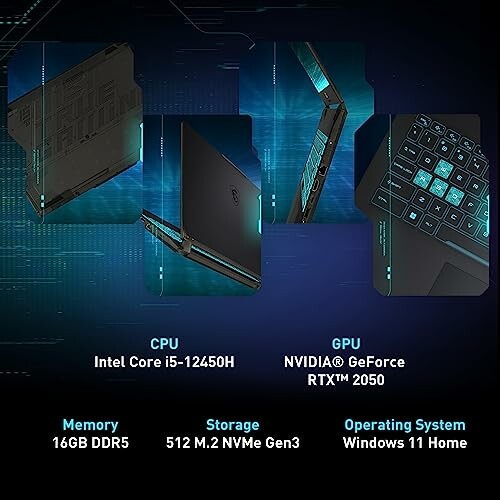 Laptop specifications showing CPU, GPU, memory, storage, and operating system.