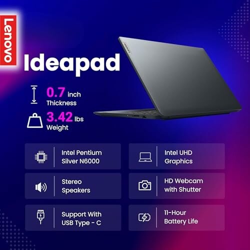 Lenovo Ideapad laptop features and specifications.