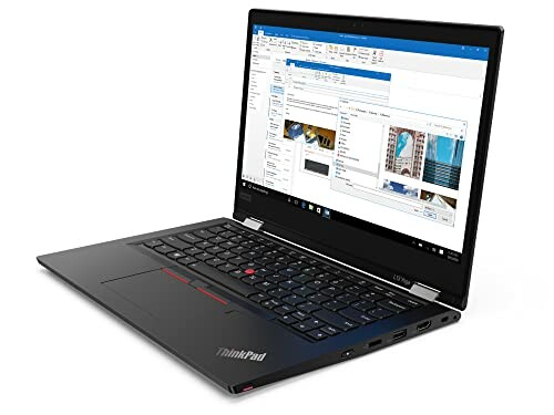 Lenovo ThinkPad laptop with open screen displaying email application.