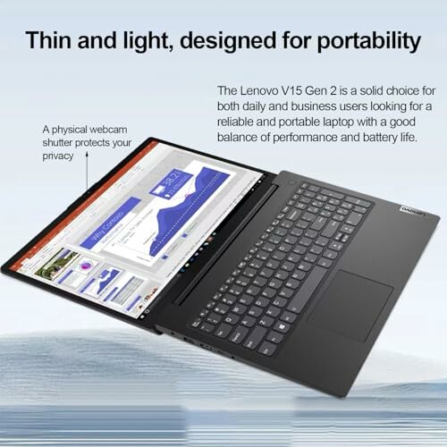 Lenovo V15 Gen 2 laptop displaying graphs and charts.