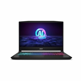 MSI gaming laptop with AI display and RGB keyboard