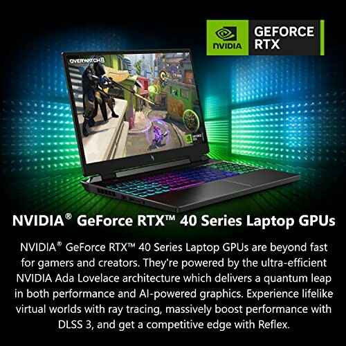 NVIDIA GeForce RTX 40 Series Laptop GPUs promotional image with laptop display.