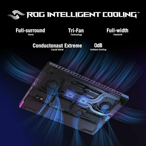 ROG laptop cooling system with tri-fan technology and liquid metal.