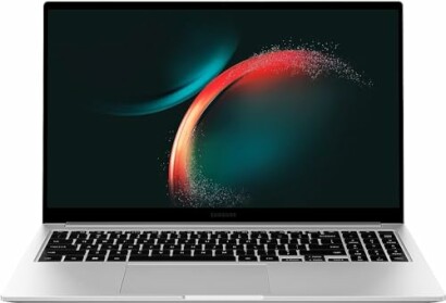 Open laptop with colorful screen on a black background