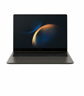 Sleek laptop with dark screen from front view.