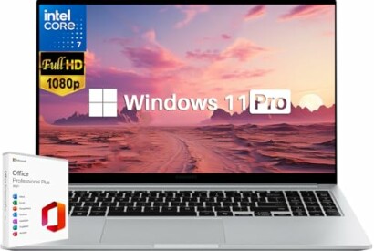 Laptop displaying Windows 11 Pro with Office software box